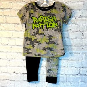 Parish Nation 4T 2pc Toddler sweat pants and top tshirt set Green/black graphic